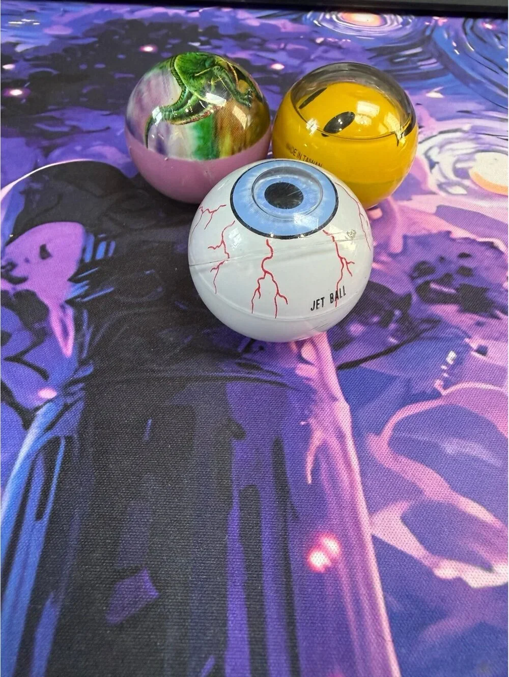 Vintage Jet Ball Lot of 3 Eyeball Smiley Dinosaur Novelty Balls Taiwan